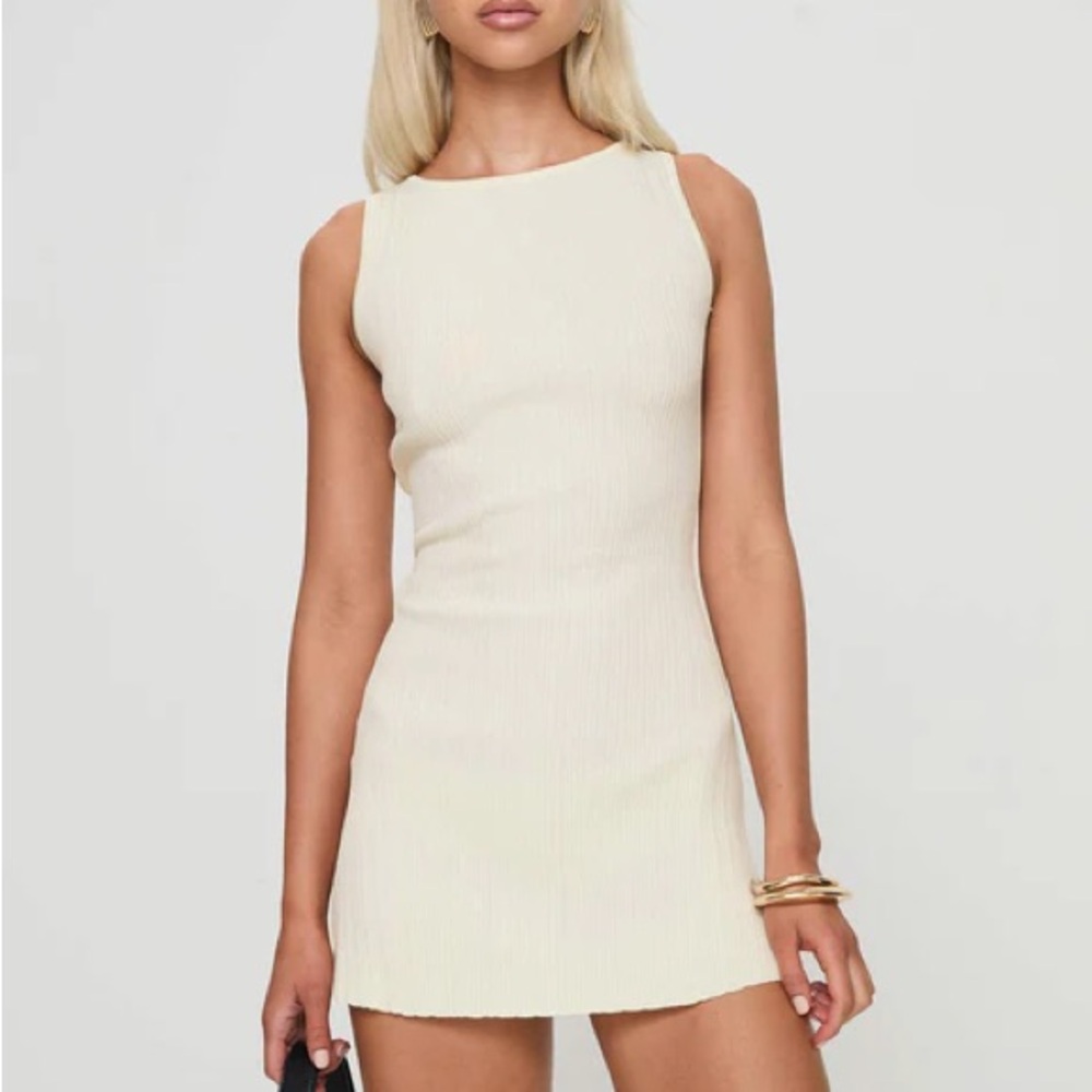Princess Polly Cream Sheath Mini Dress Bateau Neckline